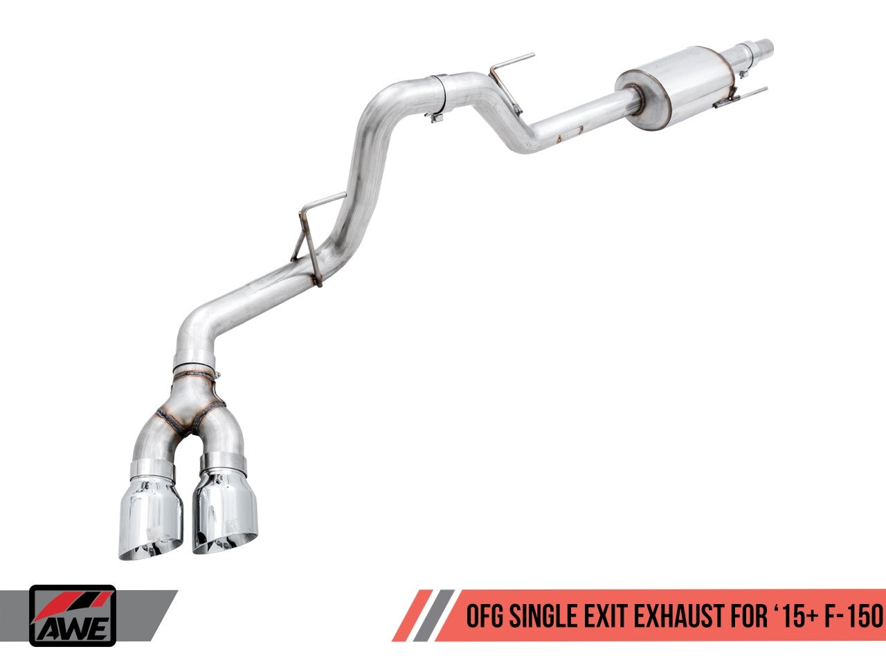 AWE 0FG Single Exit Exhaust for '15-'20 F-150 - 4.5" Chrome Silver Tips
