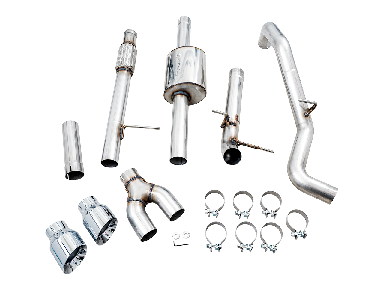 AWE 0FG Catback Dual Side Exit Exhaust for 4th Gen Silverado/Sierra 1500 5.3L (Flat Bumper) - Chrome Silver Tips