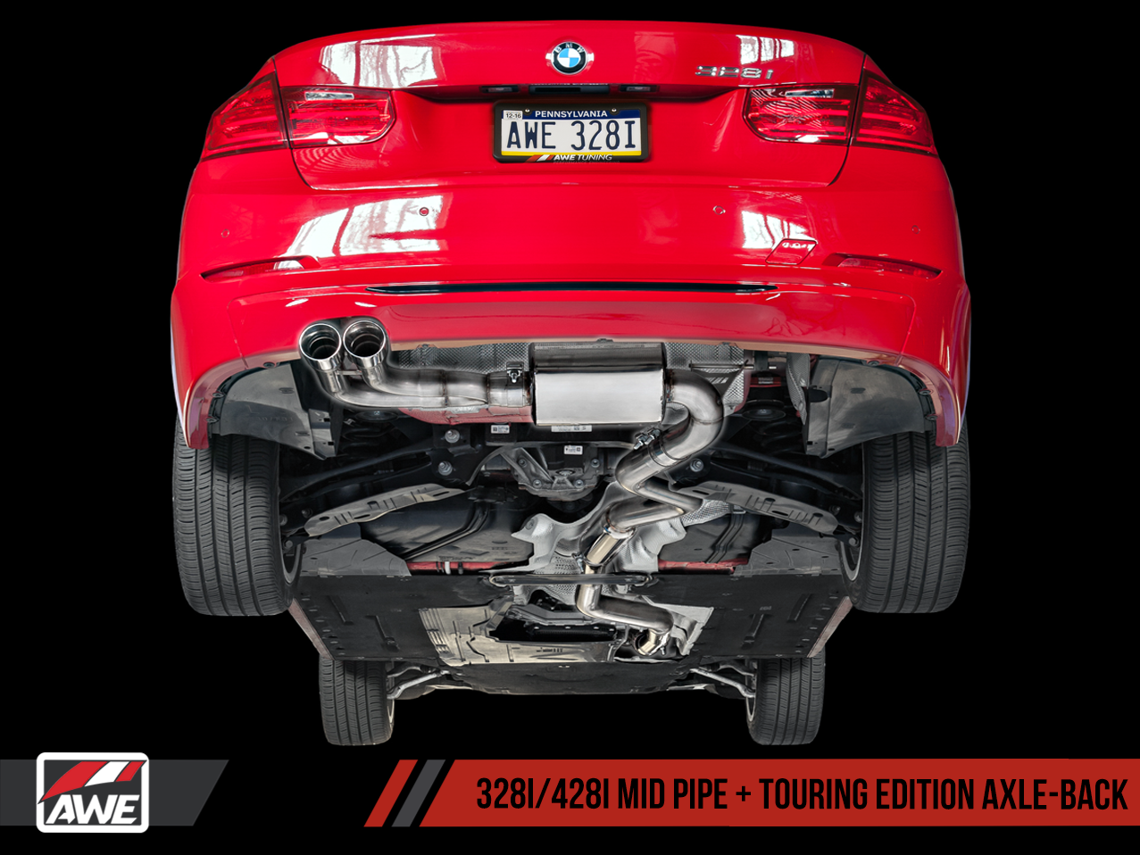 AWE Touring Edition Axle-back Exhaust for BMW F3X 28i / 30i, Single Side - Chrome Silver Tips (80mm)