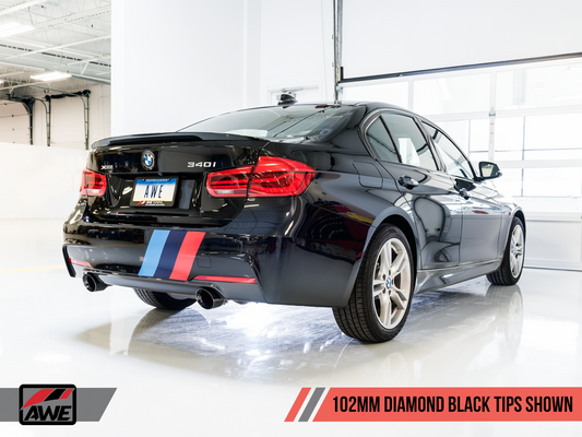 AWE Touring Edition Axle Back Exhaust for BMW F3X 340i / 440i - Diamond Black Tips (102mm)