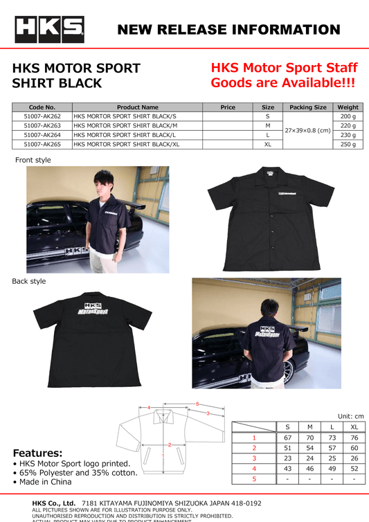 HKS MOTOR SPORT SHIRT BLACK/S