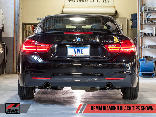 AWE Tuning BMW F3X 335i/435i Touring Edition Axle Back Exhaust -- Diamond Black Tips (102mm)