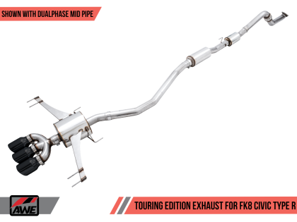 AWE Touring Edition Exhaust for FK8 Civic Type R (includes Front Pipe and DualPhase Mid Pipe) - Triple Diamond Black Tips