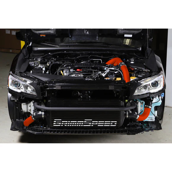 Grimmspeed Front Mount Intercooler Kit Black Coated Inc. Red Piping For Subaru 15-21 WRX