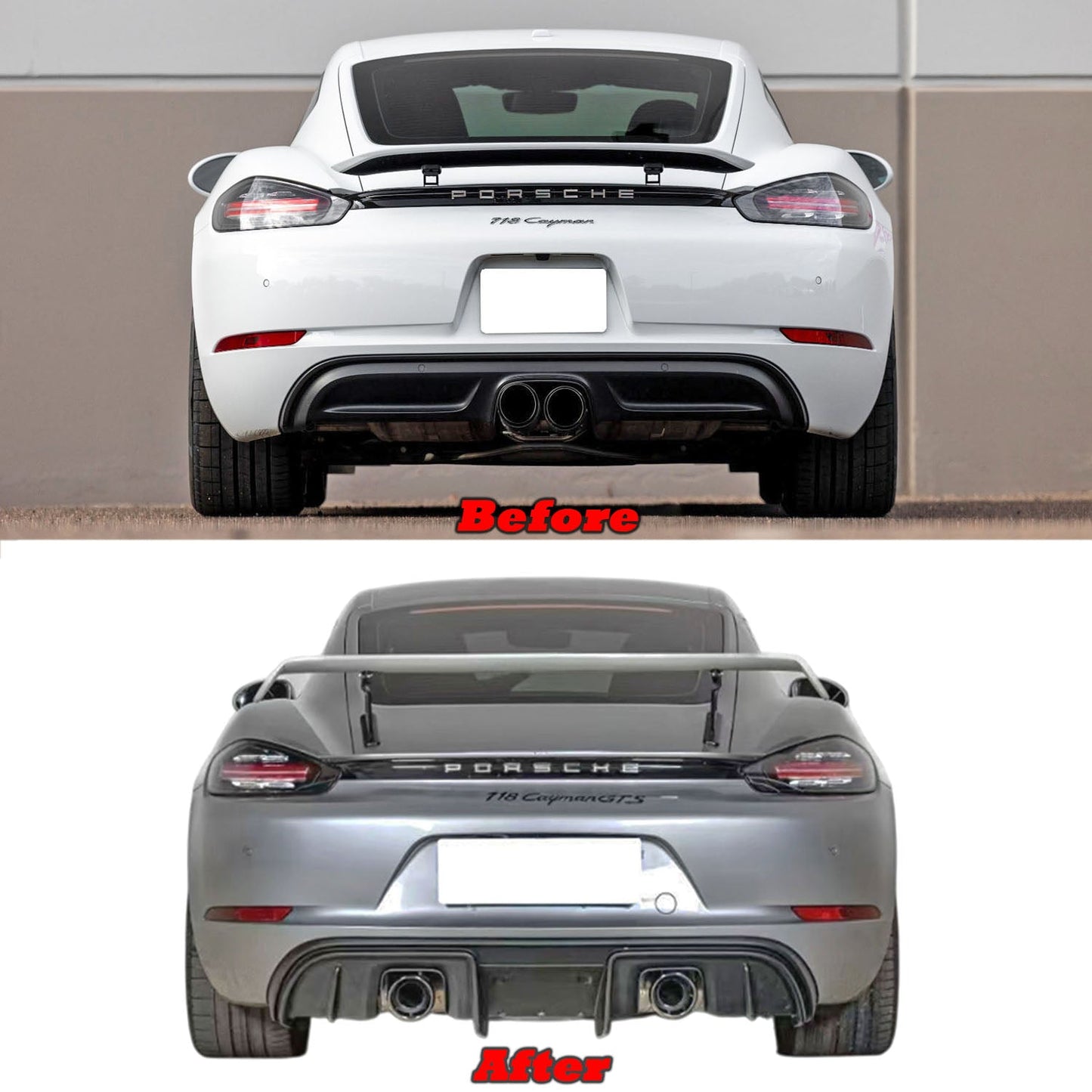 GT4 Style Rear Diffuser with Dual Exhaust Tips For 2017-2025 Porsche Boxster/Cayman (718)