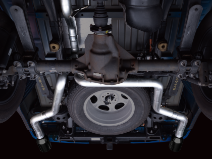 AWE 0FG Dual Split Rear Exhaust for '21+ Ford F-150 - 5" Diamond Black Tips