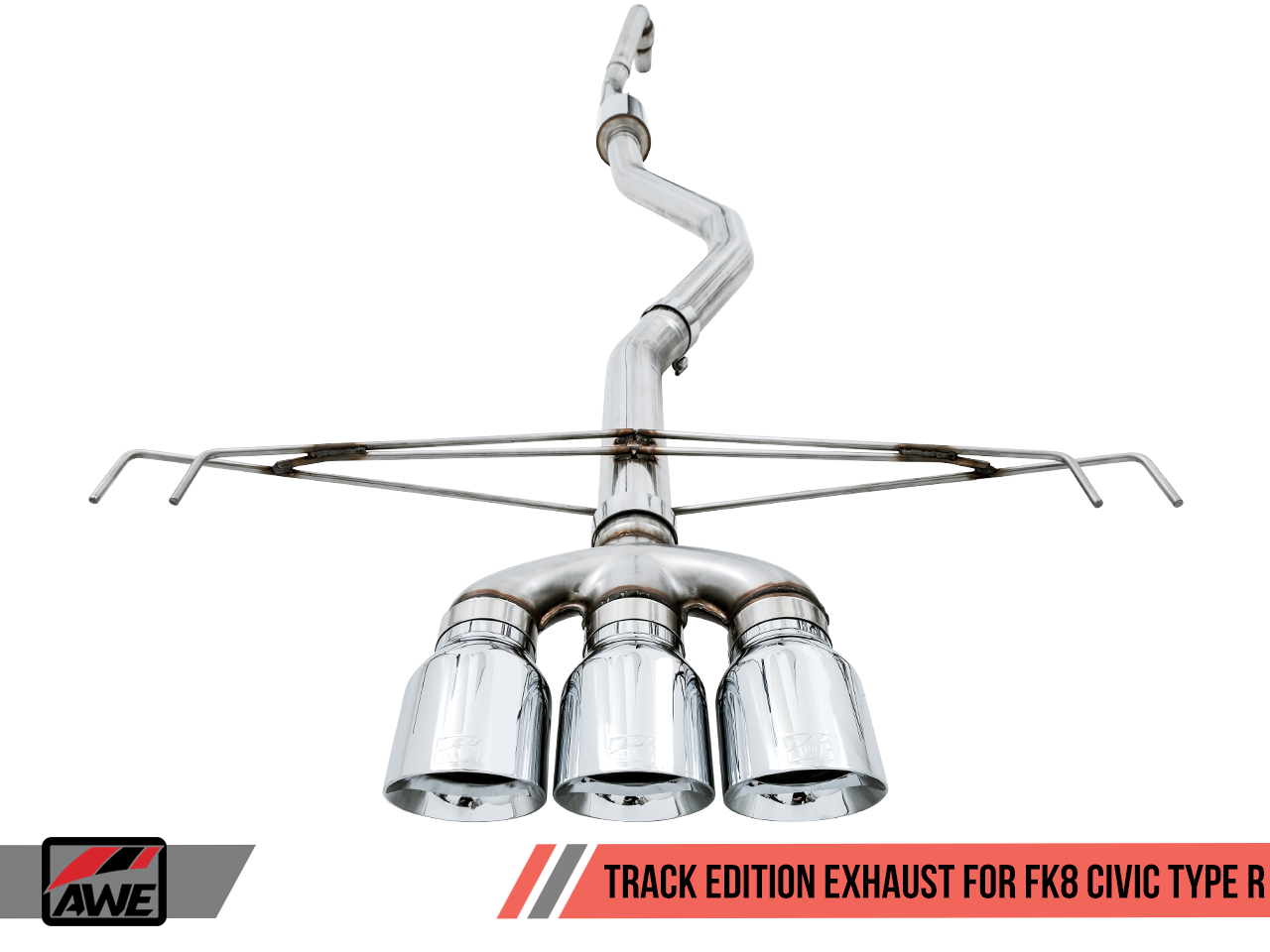 AWE Track Edition Exhaust for FK8 Civic Type R (includes Front Pipe) - Triple Chrome Silver Tips