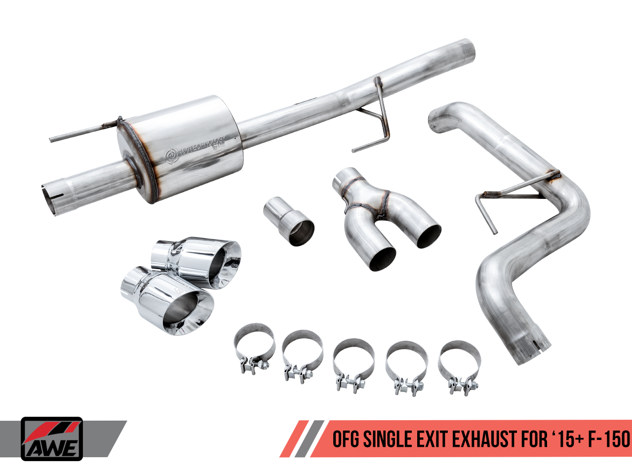 AWE 0FG Single Exit Exhaust for '15-'20 F-150 - 4.5" Chrome Silver Tips