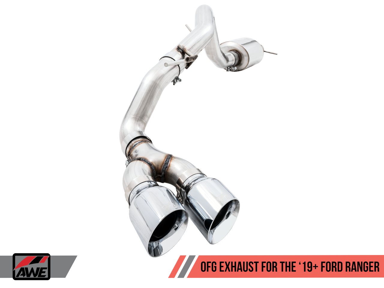 AWE 0FG Exhaust with BashGuard for Ford Ranger - Dual Chrome Silver Tips