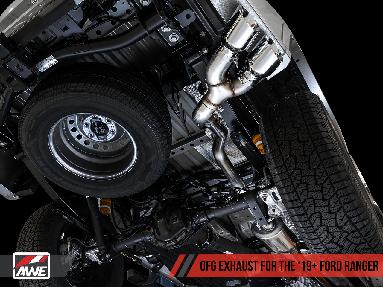 AWE 0FG Exhaust with BashGuard for Ford Ranger - Dual Chrome Silver Tips