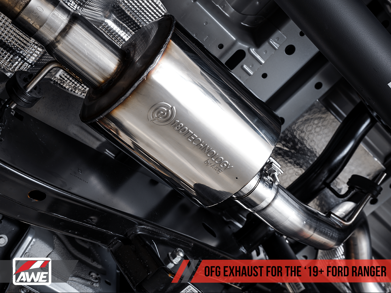 AWE 0FG Exhaust with BashGuard for Ford Ranger - Dual Chrome Silver Tips