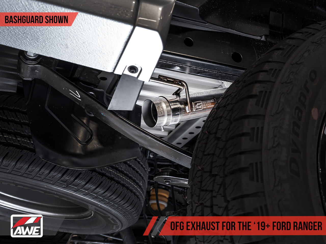 AWE 0FG Exhaust with BashGuard for Ford Ranger - Dual Diamond Black Tips