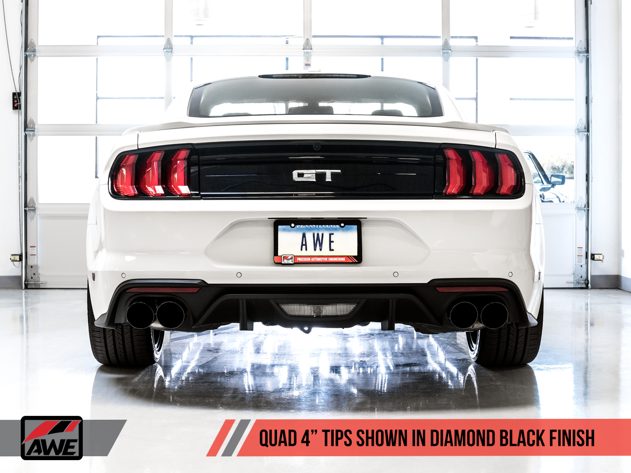 AWE Track Edition Cat-back Exhaust for the 2018+ Mustang GT - Quad Diamond Black Tips