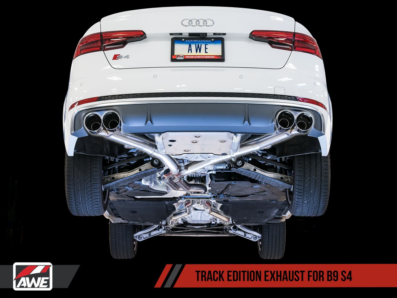 AWE Track Edition Exhaust for Audi B9 S4 - Non-Resonated - Diamond Black 102mm Tips