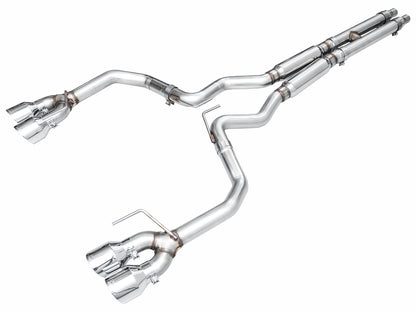 AWE Track Edition Exhaust for S650 Ford Mustang Dark Horse - Quad Chrome Silver Tips