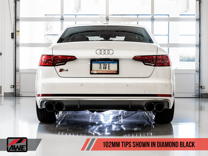 AWE Track Edition Exhaust for Audi B9 S4 - Non-Resonated - Diamond Black 102mm Tips