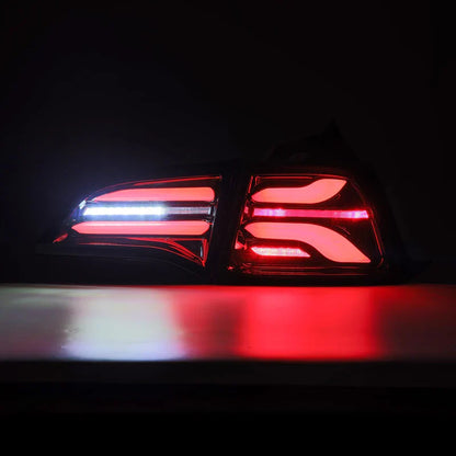 AlphaRex (PRO-Series) 2017-2023 Tesla Model-3/2020-2024 Model-Y (U.S. Model with Stock Red Turn Signal) LED Tail Lights - Jet Black