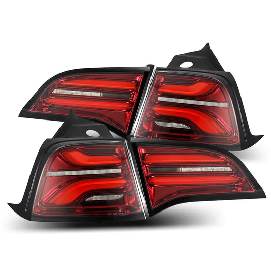AlphaRex (PRO-Series) 2017-2023 Tesla Model-3/2020-2024 Model-Y (U.S. Model with Stock Red Turn Signal) LED Tail Lights - Red