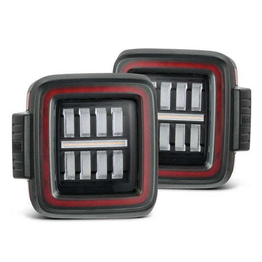 AlphaRex (NOVA-Series) 2018-2025 Jeep Wrangler JL Prismatic LED Tail Lights - Black Red