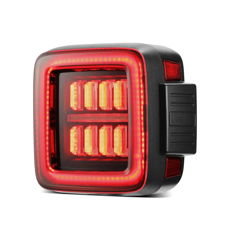 AlphaRex (NOVA-Series) 2018-2025 Jeep Wrangler JL Prismatic LED Tail Lights - Black Red