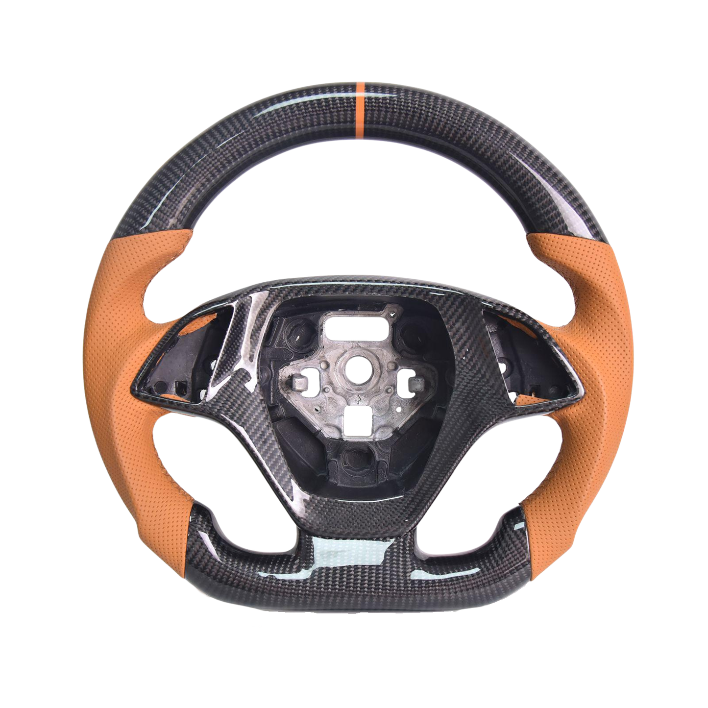 Chevrolet Corvette C7 Brown Leather Orange Stitching Carbon Fiber Steering Wheel