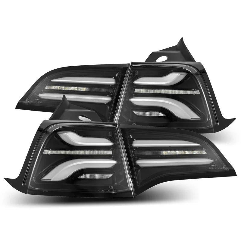 AlphaRex (PRO-Series) 2022-2023 Tesla Model-3/2020-2024 Tesla Model-Y (U.S. Model with Stock Amber Turn Signal) LED Tail Lights Jet Black