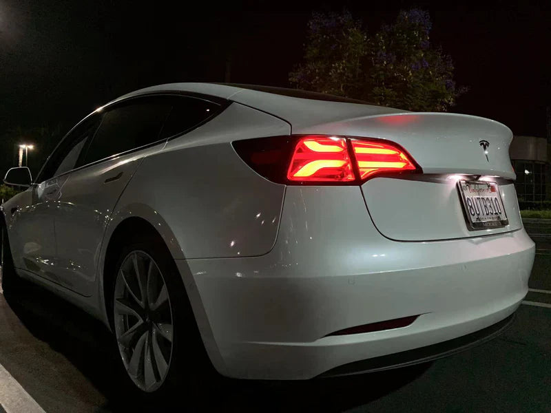 AlphaRex (PRO-Series) 2022-2023 Tesla Model-3/2020-2024 Tesla Model-Y (U.S. Model with Stock Amber Turn Signal) LED Tail Lights Jet Black