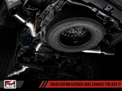 AWE Tread Edition Catback Dual Exhaust for Jeep JT 3.6L - Diamond Black Tips
