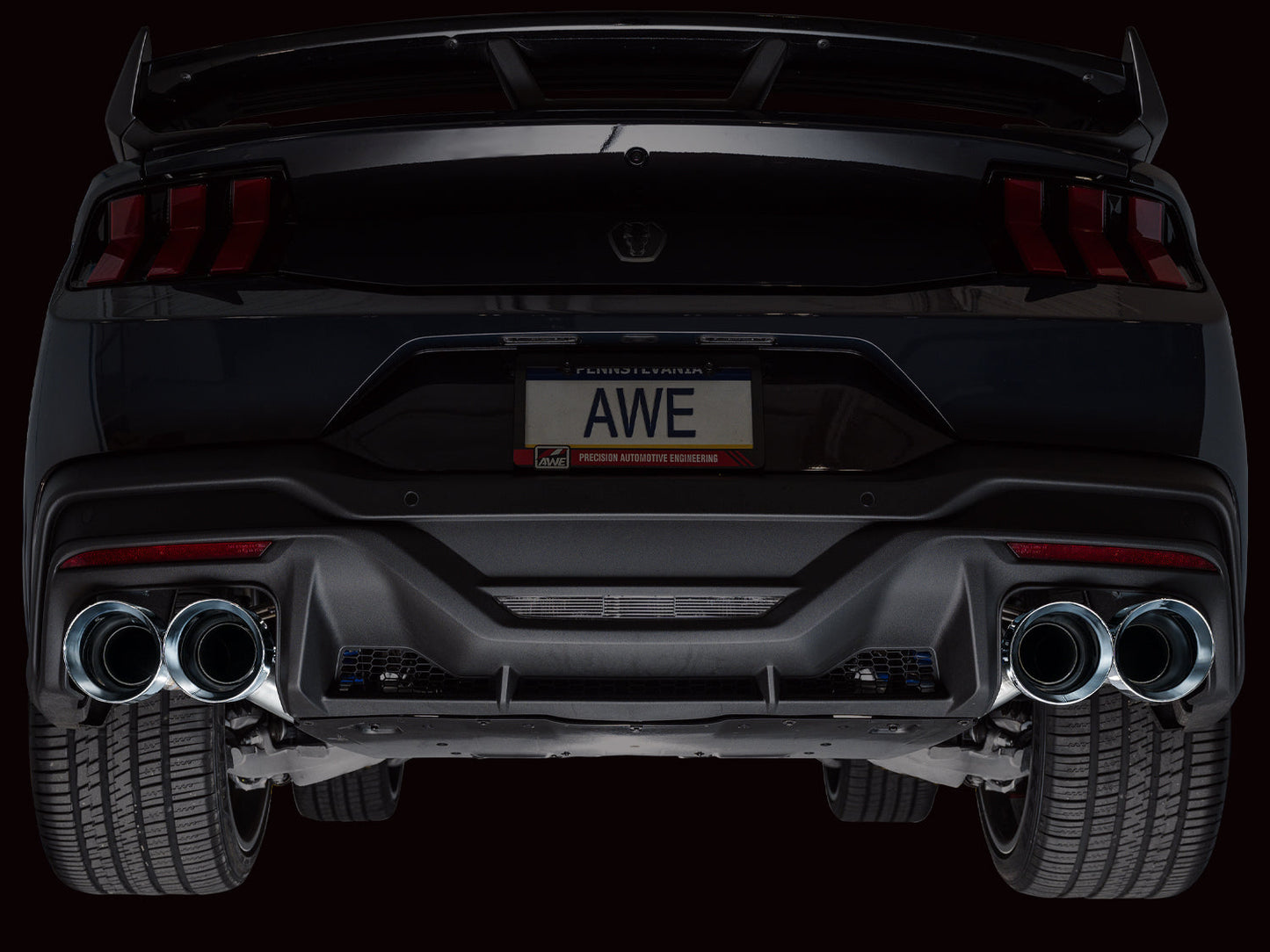 AWE Track Edition Exhaust for S650 Ford Mustang Dark Horse - Quad Chrome Silver Tips