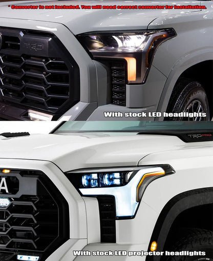 AlphaRex (NOVA-Series) 2022-2025 Toyota Tundra/Sequoia LED Projector Headlights - Alpha-Black/Amber DRL (Converter Required)