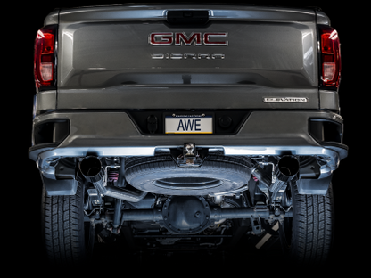 AWE 0FG Catback Split Rear Exit Exhaust for 4th Gen Silverado/Sierra 1500 5.3L (Flat Bumper) - Dual Diamond Black Tips