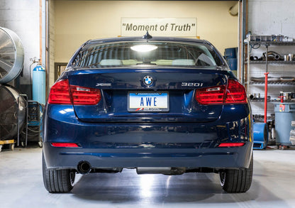 AWE Touring Edition Exhaust + Performance Mid Pipe for BMW F30 320i, Single Side - Diamond Black Tip (102mm)
