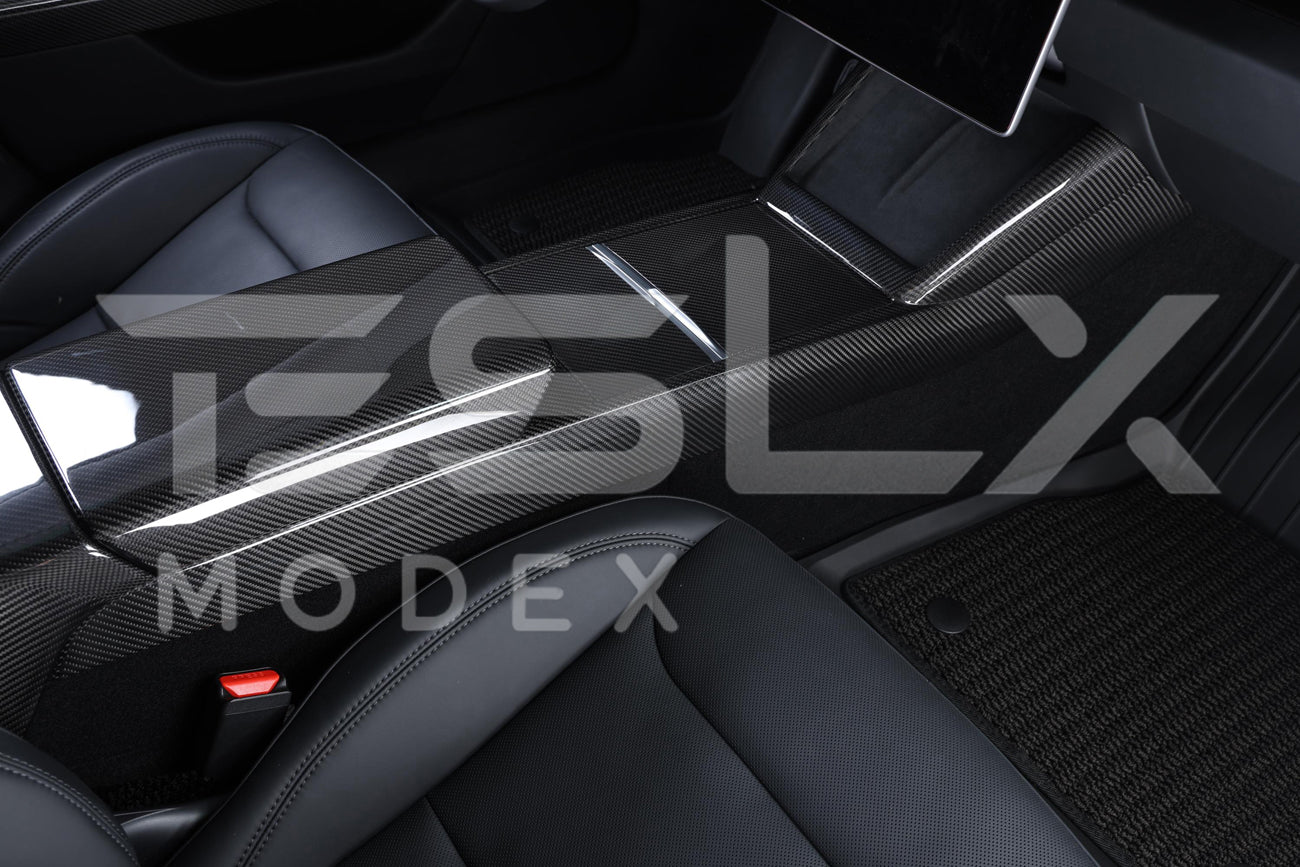 2024-Up Tesla Model 3, 2025-Up Model Y Carbon Fiber Interior Console Frame - VENT-810-BKCF