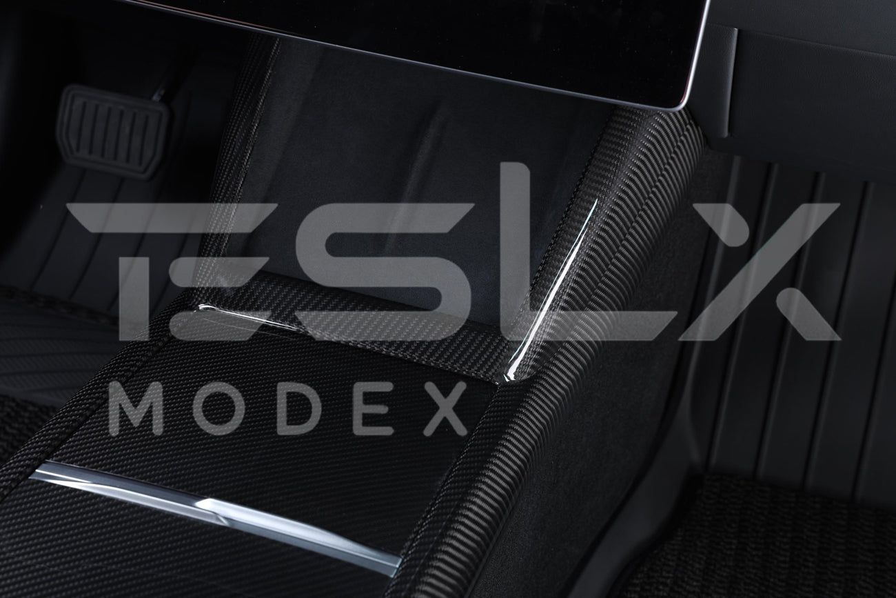 2024-Up Tesla Model 3, 2025-Up Model Y Carbon Fiber Interior Console Frame - VENT-810-BKCF