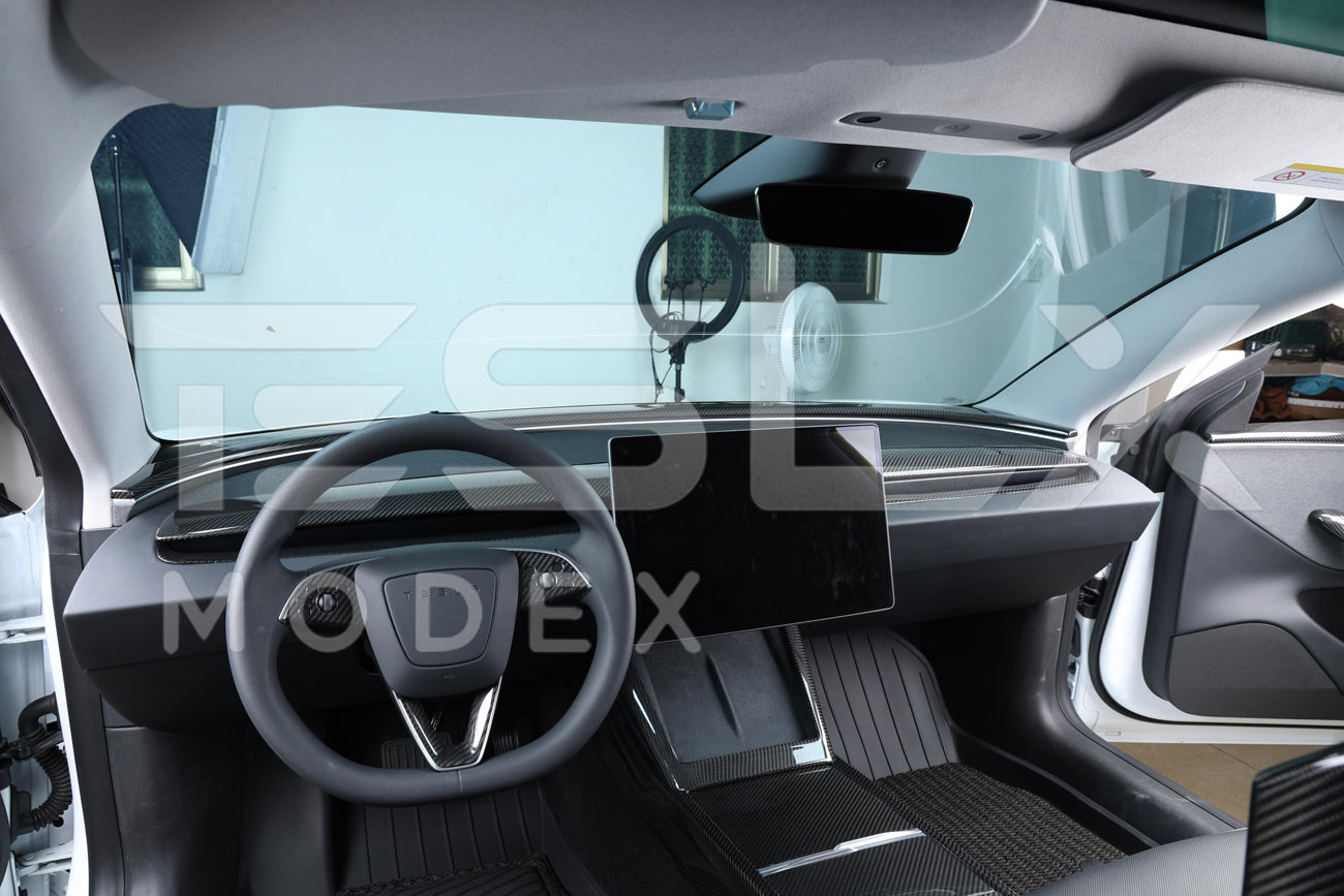 2024-Up Tesla Model 3, 2025-Up Model Y Carbon Fiber Interior Front Dashboard Cover - VENT-805-BKCF