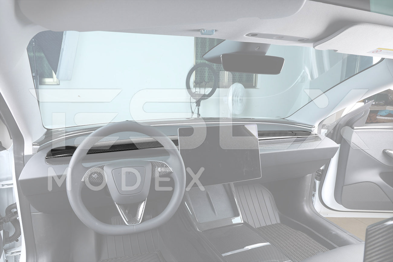 2024-Up Tesla Model 3, 2025-Up Model Y Carbon Fiber Interior Front Dashboard Cover - VENT-805-BKCF