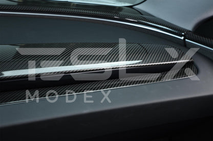2024-Up Tesla Model 3, 2025-Up Model Y Carbon Fiber Interior Front Dashboard Cover - VENT-805-BKCF