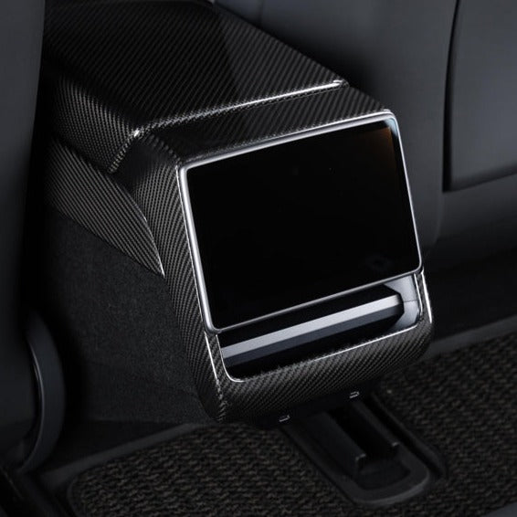 2024-Up Tesla Model 3, 2025-Up Model Y Carbon Fiber Interior Rear Display Frame Cover - VENT-809-BKCF