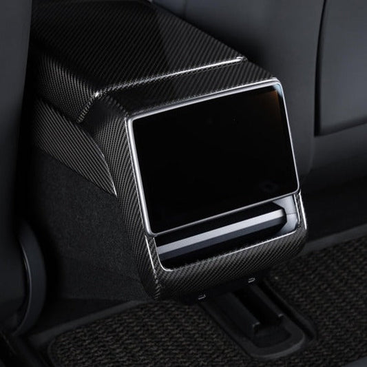 2024-Up Tesla Model 3, 2025-Up Model Y Carbon Fiber Interior Rear Display Frame Cover - VENT-809-BKCF