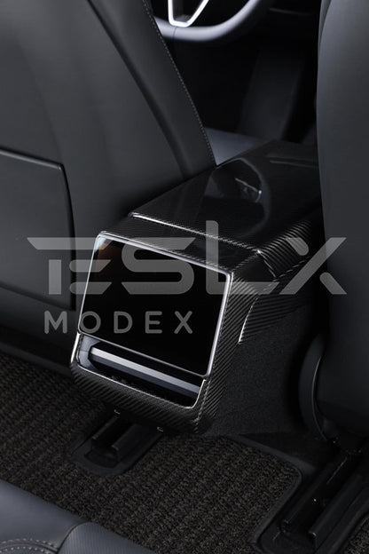 2024-Up Tesla Model 3, 2025-Up Model Y Carbon Fiber Interior Rear Display Frame Cover - VENT-809-BKCF