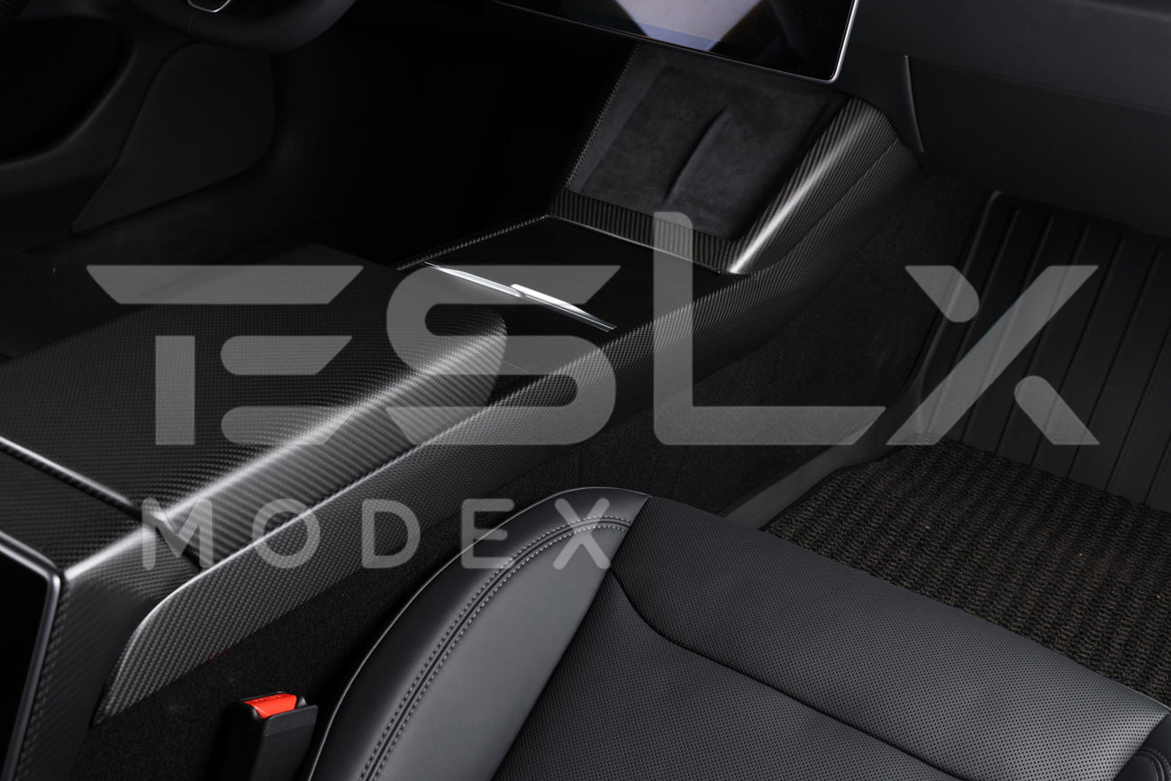 2024-Up Tesla Model 3, 2025-Up Model Y Carbon Fiber Interior Console Frame - VENT-810-BKCF