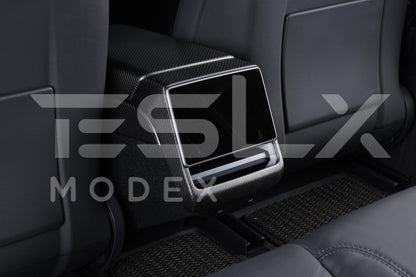 2024-Up Tesla Model 3, 2025-Up Model Y Carbon Fiber Interior Rear Display Frame Cover - VENT-809-BKCF