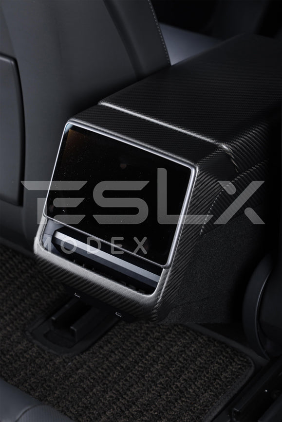 2024-Up Tesla Model 3, 2025-Up Model Y Carbon Fiber Interior Rear Display Frame Cover - VENT-809-BKCF