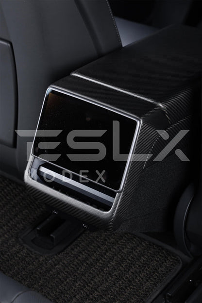 2024-Up Tesla Model 3, 2025-Up Model Y Carbon Fiber Interior Rear Display Frame Cover - VENT-809-BKCF