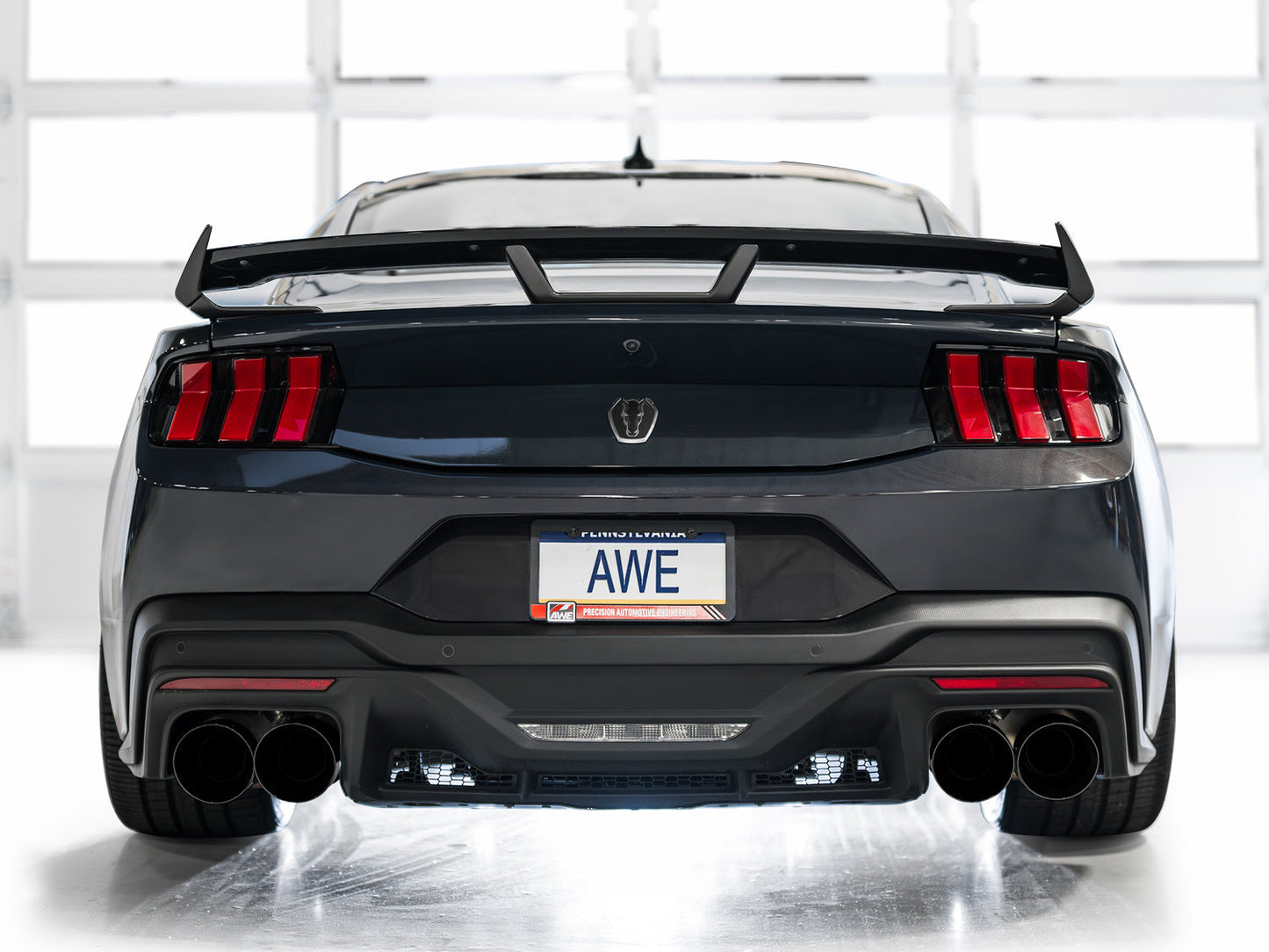 AWE Track Edition Exhaust for S650 Ford Mustang Dark Horse - Quad Diamond Black Tips