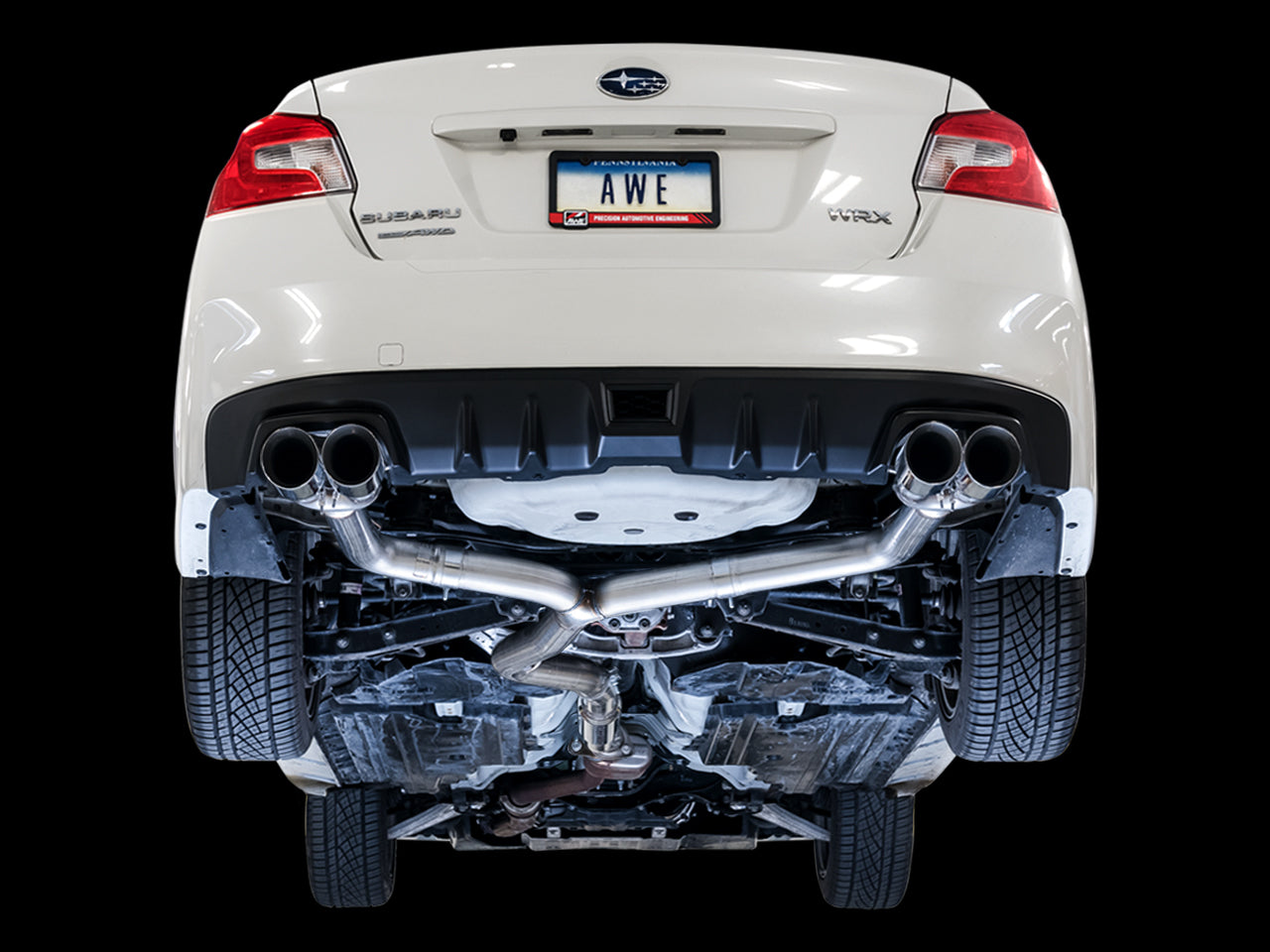 AWE Track Edition Exhaust for VA / GV WRX / STI Sedan - Diamond Black Quad Tips (102mm)