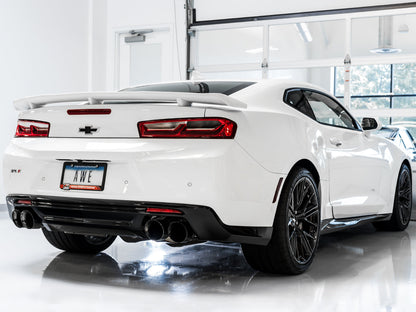 AWE Touring Edition Cat-back Exhaust for Gen6 Camaro SS / ZL1 / LT1 - Resonated - Diamond Black Tips (Quad Outlet)