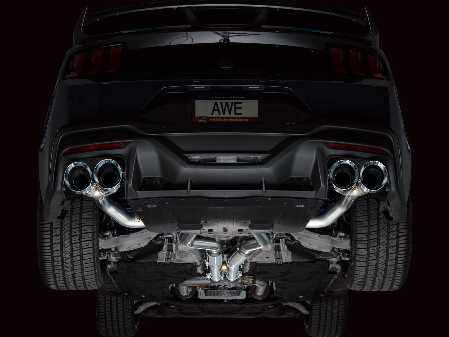 AWE Track Edition Exhaust for S650 Ford Mustang Dark Horse - Quad Chrome Silver Tips