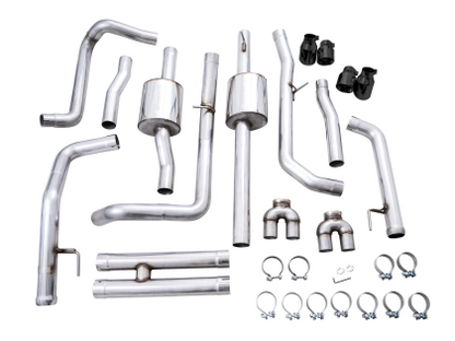 AWE 0FG Catback Split Rear Exit Exhaust for 4th Gen Silverado/Sierra 1500 6.2L (With Bumper Cutouts) - Quad Diamond Black Tips