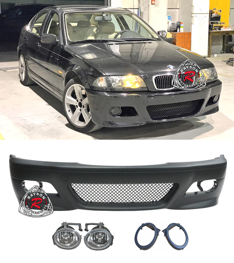 M3 Style Front Bumper with OE Style Fog Lights For 1999-2001 BMW 3-Series (4Dr, E46)